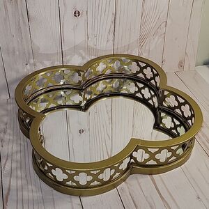 Sterling Industries Gold Tone Clover Mirrored Tray